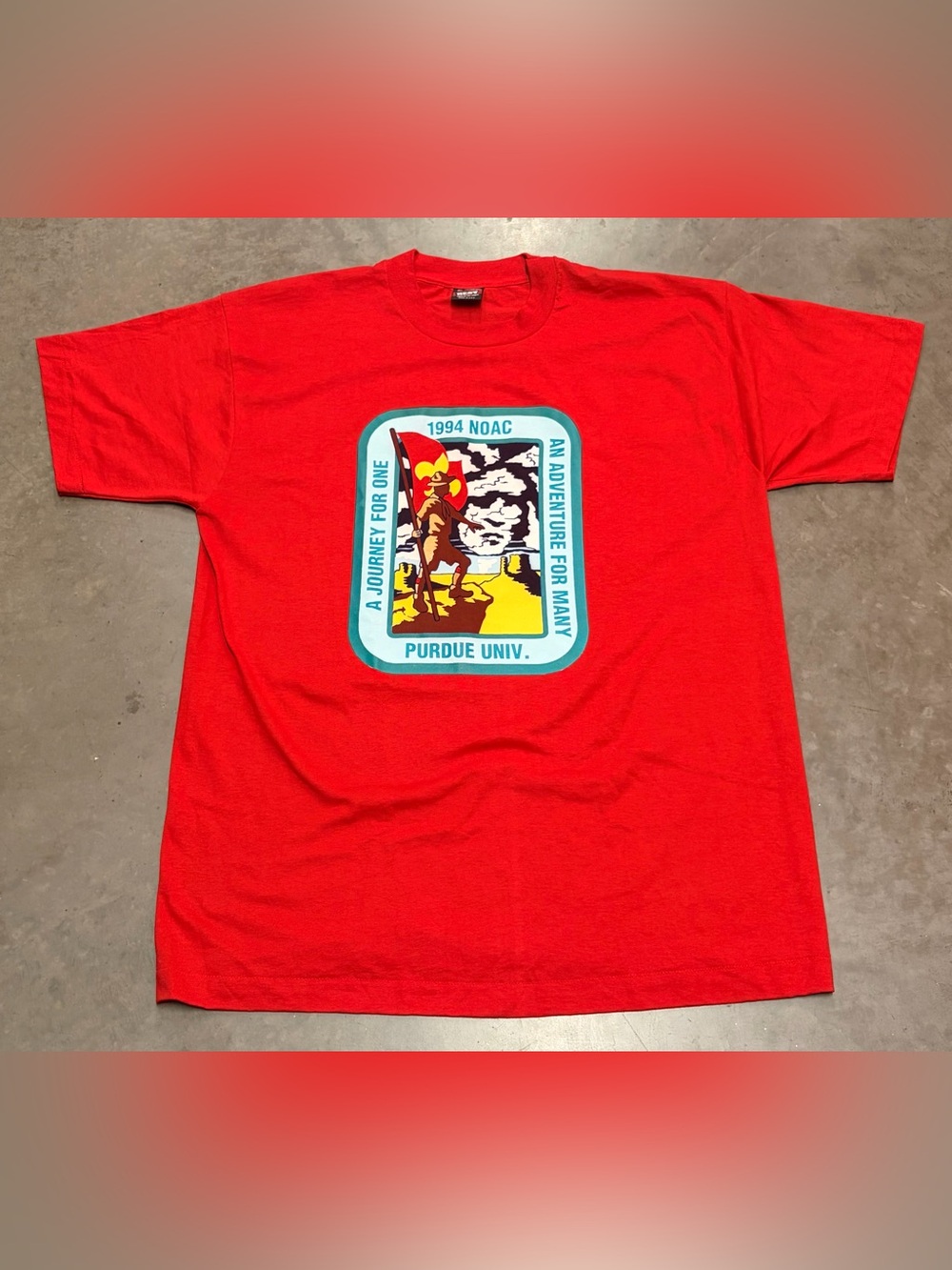 1994 Purdue Uni Boy Scouts of America NOAC Order of The Arrow Red Graphic Tee